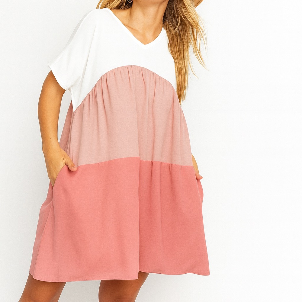 Dress Pink & White Color Block Short Sleeve Pullover Plus Size 3X NWOT